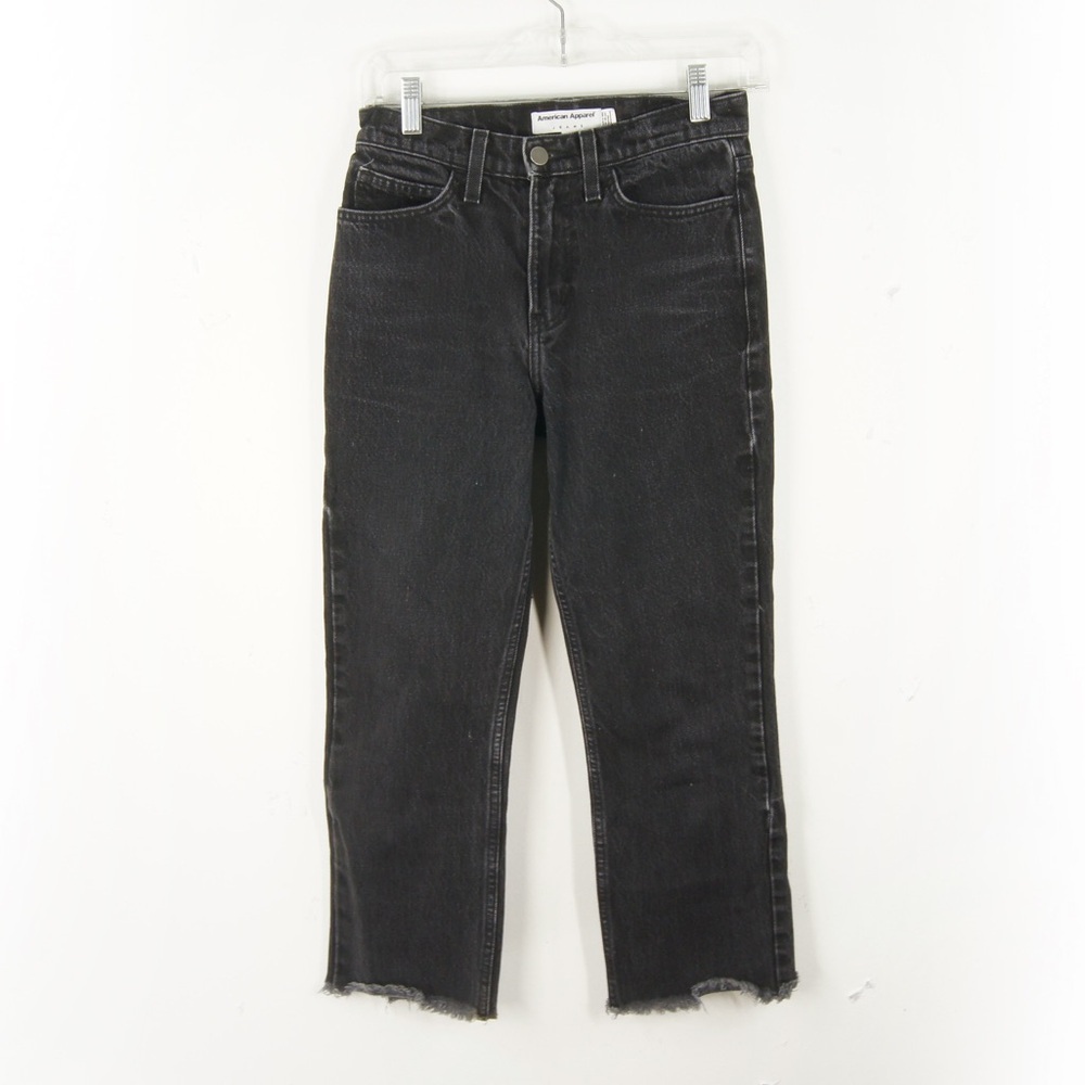 Vintage American Apparel Indie Sleaze Black Dark Grey Denim Crop Jeans
